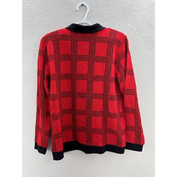 Womens George Sweater Size Medium Red and Black Plaid Long Sleeve Button Up - Picture 10 of 13